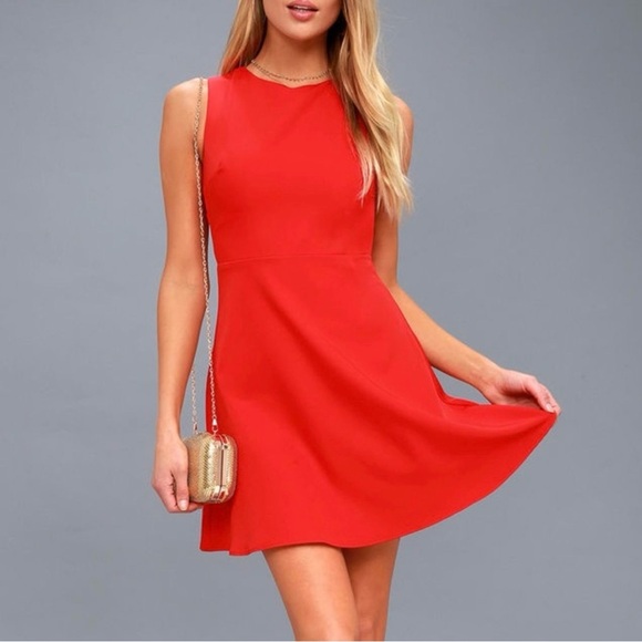 Lulu's Red Lace Detail Open Back Skater Fit Flare Dress XS Romantic Party Sexy - Picture 2 of 9